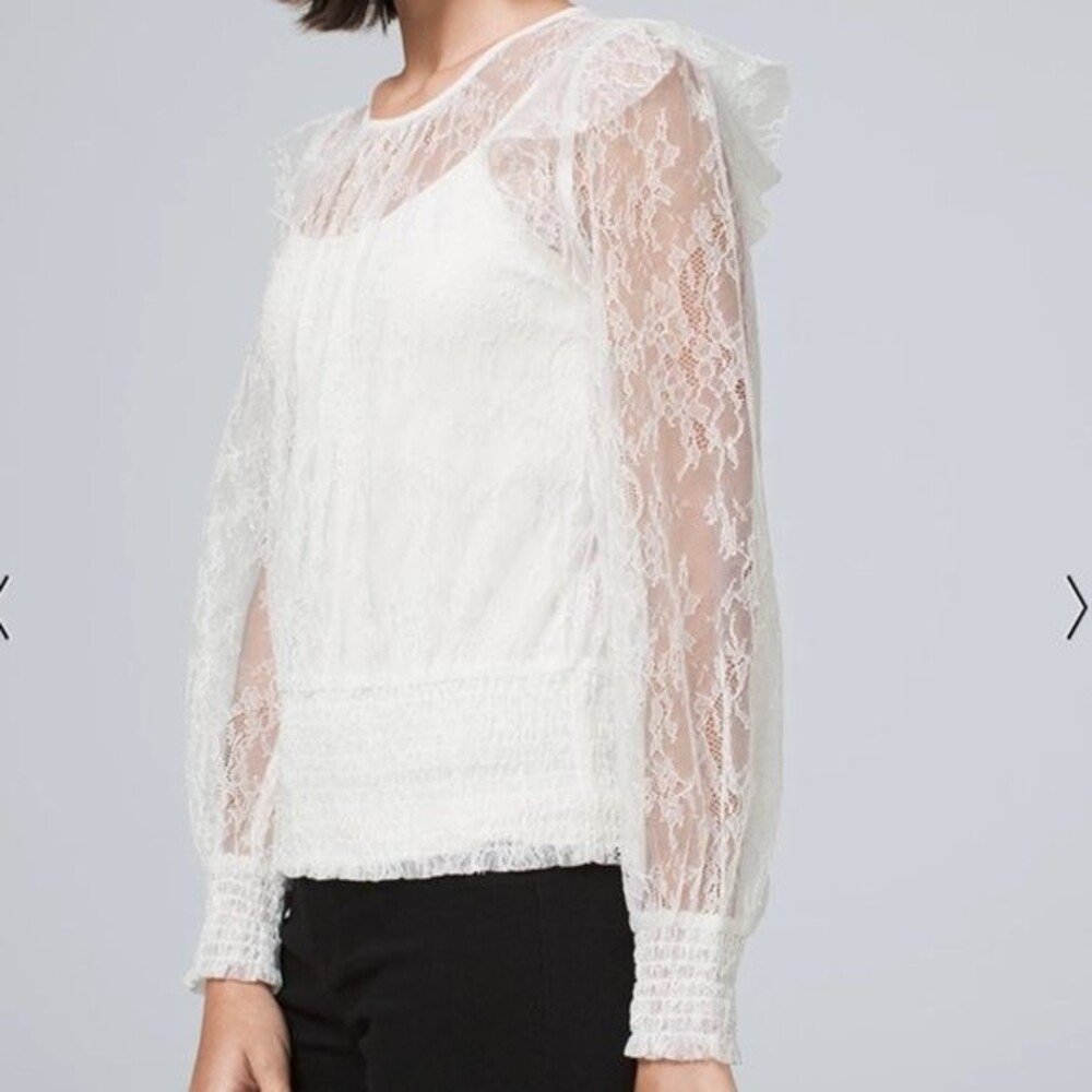 WHITE HOUSE BLACK MARKET WHITE LACE BLOUSE SIZE M EXCELLENT PRICE! 💃🏻🥂🎶
